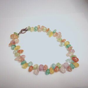 Crackled Glass Bead Necklace - Looks like pastel jelly beans